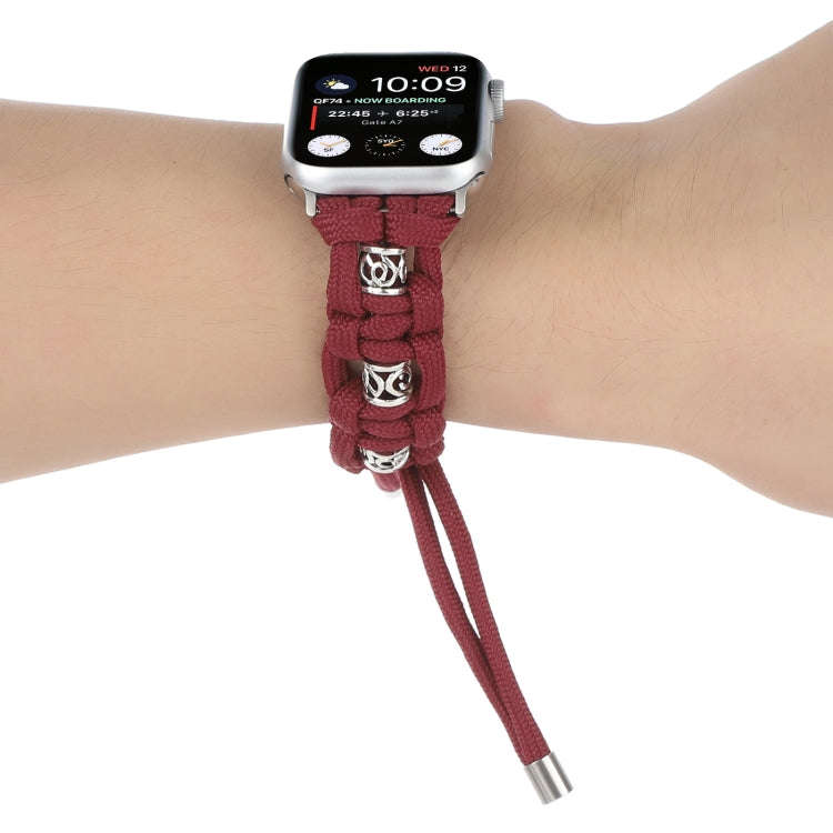 For Apple Watch Series 6 44mm Silk Silver Beads Braided Watch Band(Wine Red)