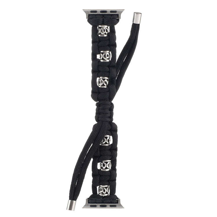 For Apple Watch Series 3 38mm Silk Silver Beads Braided Watch Band(Black)