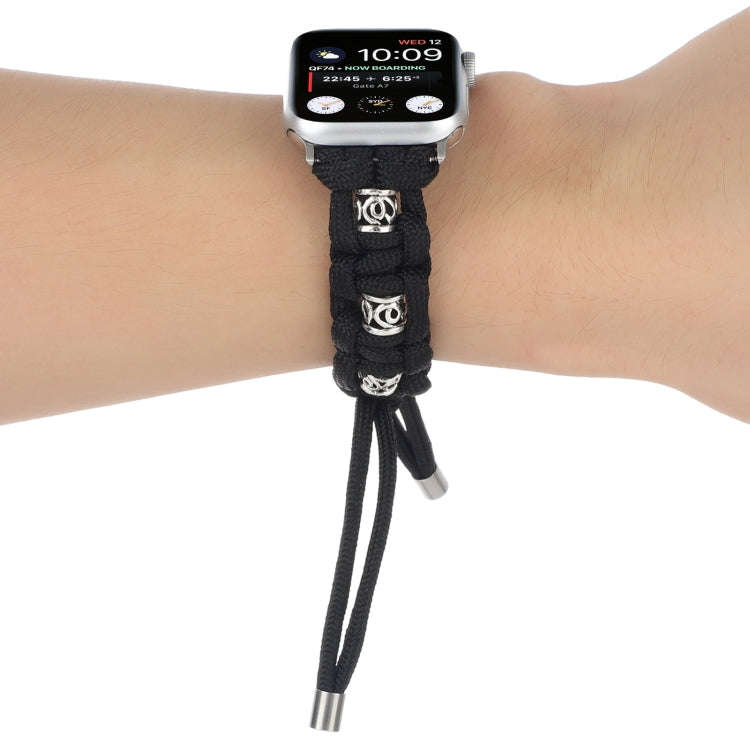 For Apple Watch Series 3 38mm Silk Silver Beads Braided Watch Band(Black)