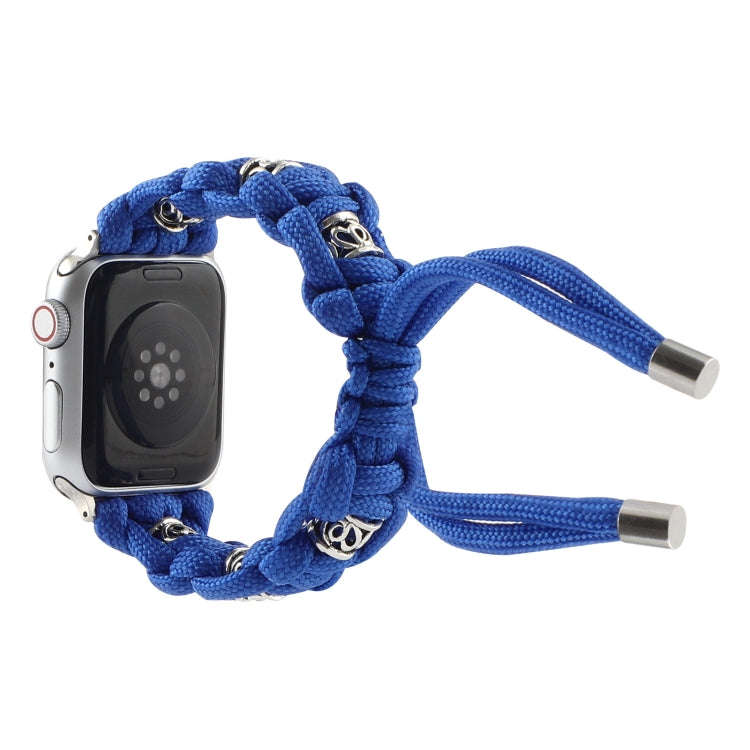 For Apple Watch Series 3 38mm Silk Silver Beads Braided Watch Band(Blue)