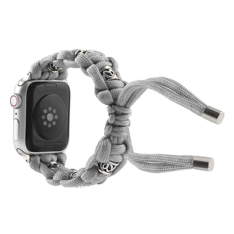 For Apple Watch Series 2 38mm Silk Silver Beads Braided Watch Band(Grey)