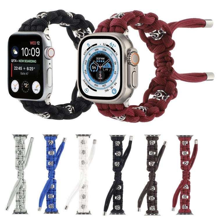 For Apple Watch Series 7 41mm Silk Silver Beads Braided Watch Band(Wine Red)