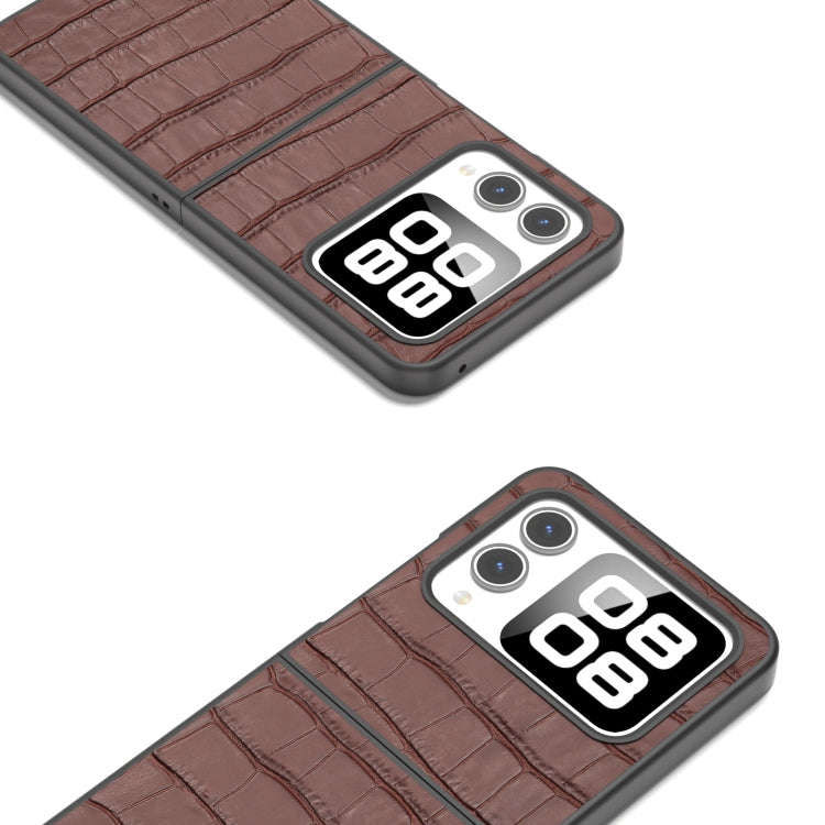 For Huawei nova Flip ABEEL Crocodile Texture Genuine Leather Phone Case(Brown)