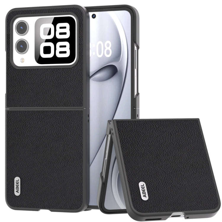 For Huawei nova Flip ABEEL Genuine Leather + PC Litchi Texture Phone Case(Black)