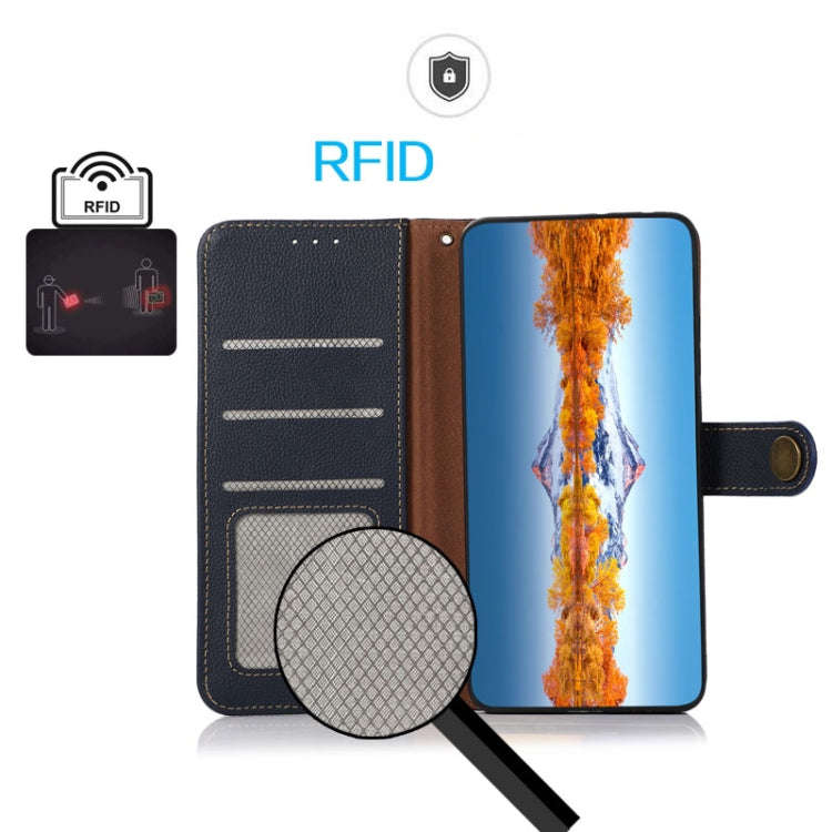 For Xiaomi Redmi Note 13 KHAZNEH Custer Texture RFID Genuine Leather Phone Case(Blue)