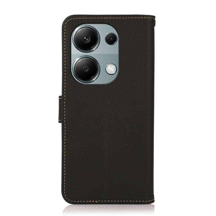For Xiaomi Redmi Note 13 4G KHAZNEH Custer Texture RFID Genuine Leather Phone Case(Black)
