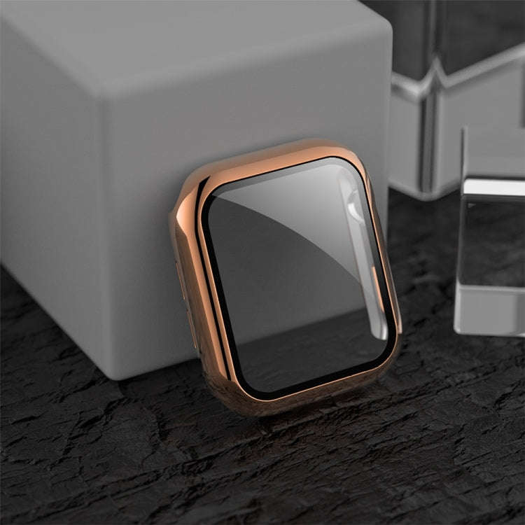 For Apple Watch Series 5 & 4 44mm Electroplated PC Case + Tempered Film Integrated Protective Cov...