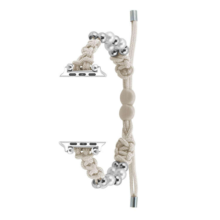 For Apple Watch Series 7 41mm Paracord Row Beads Drawstring Braided Watch Band(White)
