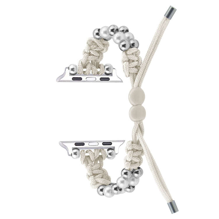 For Apple Watch Series 7 41mm Paracord Row Beads Drawstring Braided Watch Band(White)