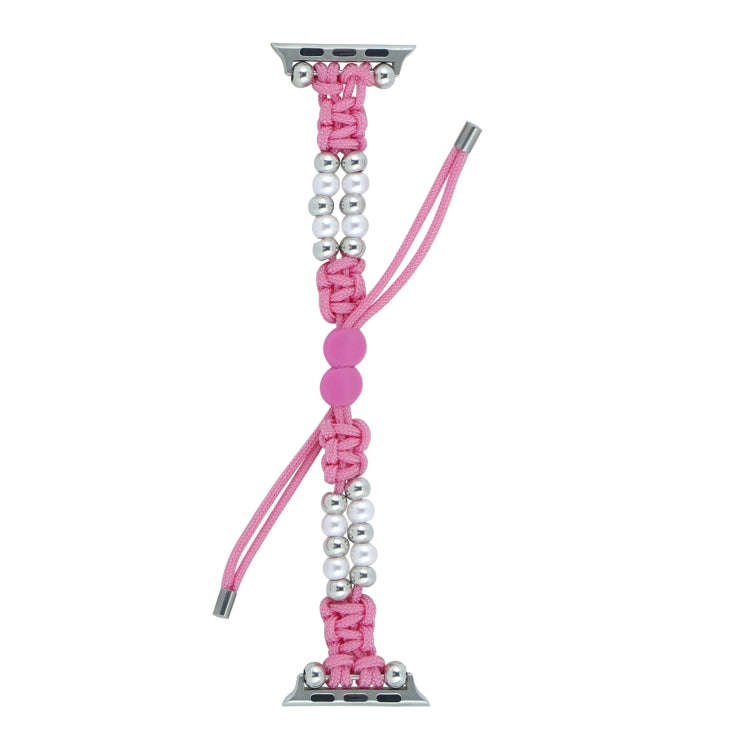For Apple Watch Series 7 41mm Paracord Row Beads Drawstring Braided Watch Band(Pink)