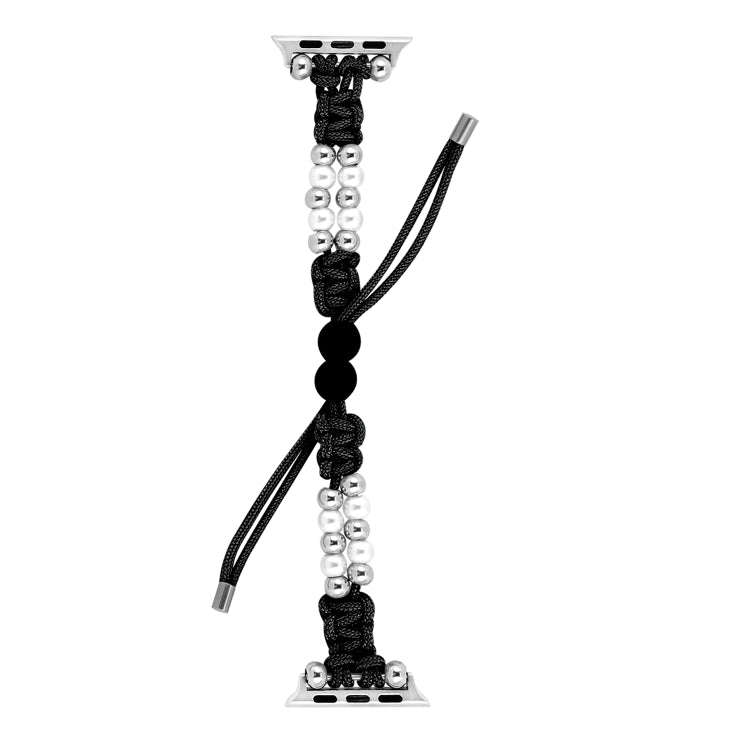 For Apple Watch Series 7 41mm Paracord Row Beads Drawstring Braided Watch Band(Black)