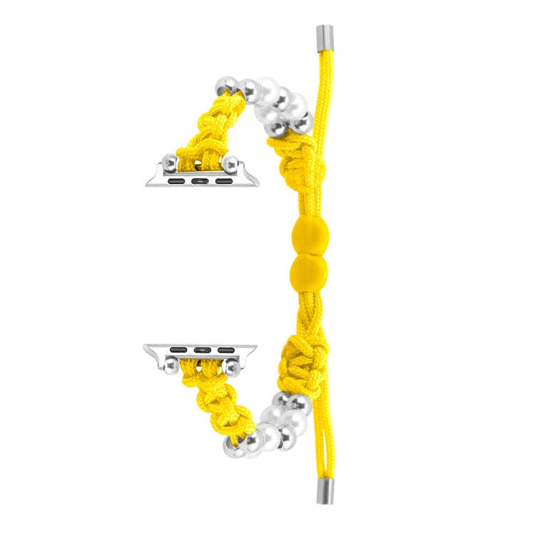 For Apple Watch Series 7 41mm Paracord Row Beads Drawstring Braided Watch Band(Yellow)