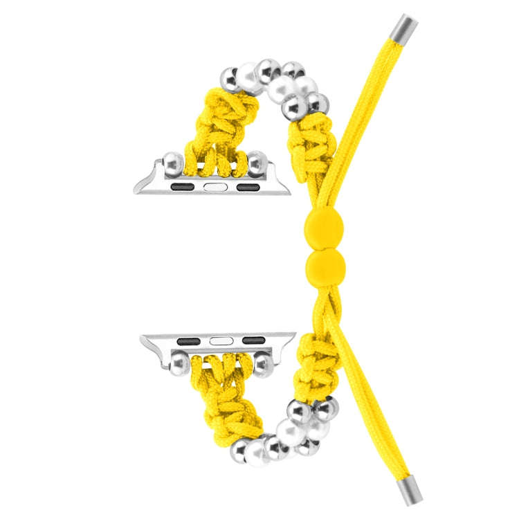 For Apple Watch Series 7 41mm Paracord Row Beads Drawstring Braided Watch Band(Yellow)