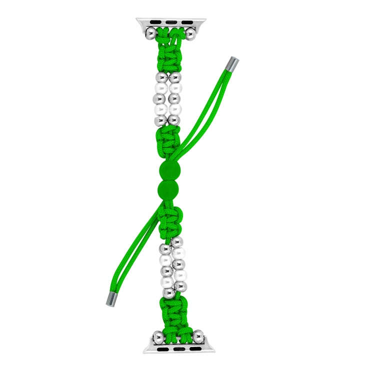 For Apple Watch Series 7 41mm Paracord Row Beads Drawstring Braided Watch Band(Green)