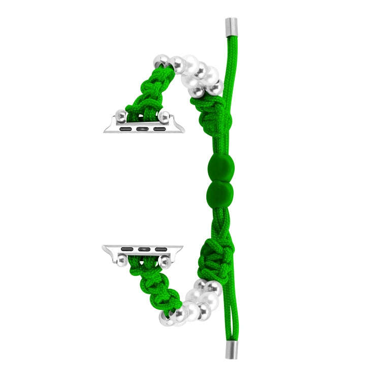 For Apple Watch Series 7 45mm Paracord Row Beads Drawstring Braided Watch Band(Green)