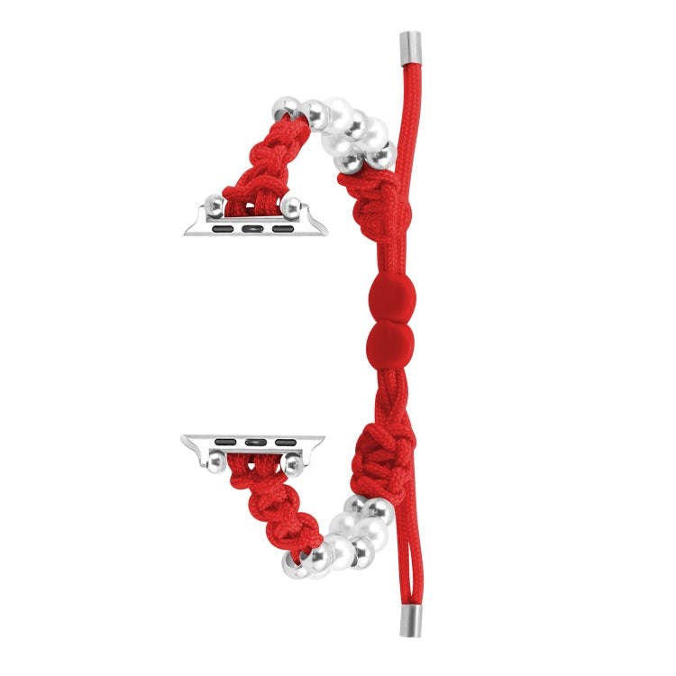 For Apple Watch Series 5 40mm Paracord Row Beads Drawstring Braided Watch Band(Red)