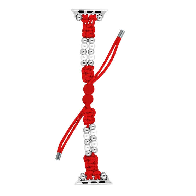 For Apple Watch Series 5 40mm Paracord Row Beads Drawstring Braided Watch Band(Red)