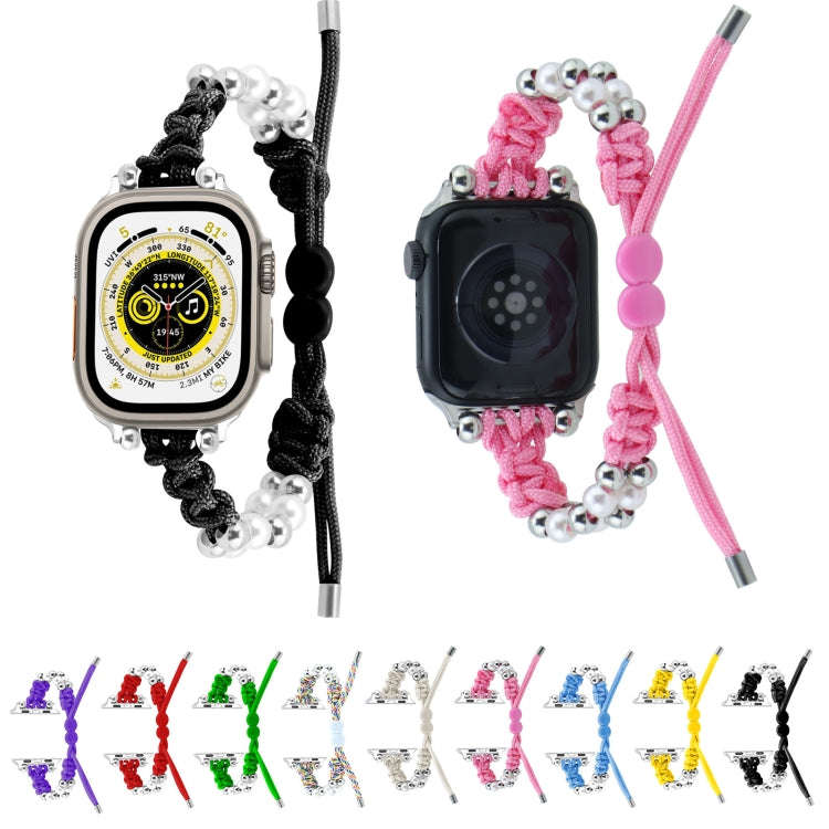 For Apple Watch Series 5 40mm Paracord Row Beads Drawstring Braided Watch Band(Red)