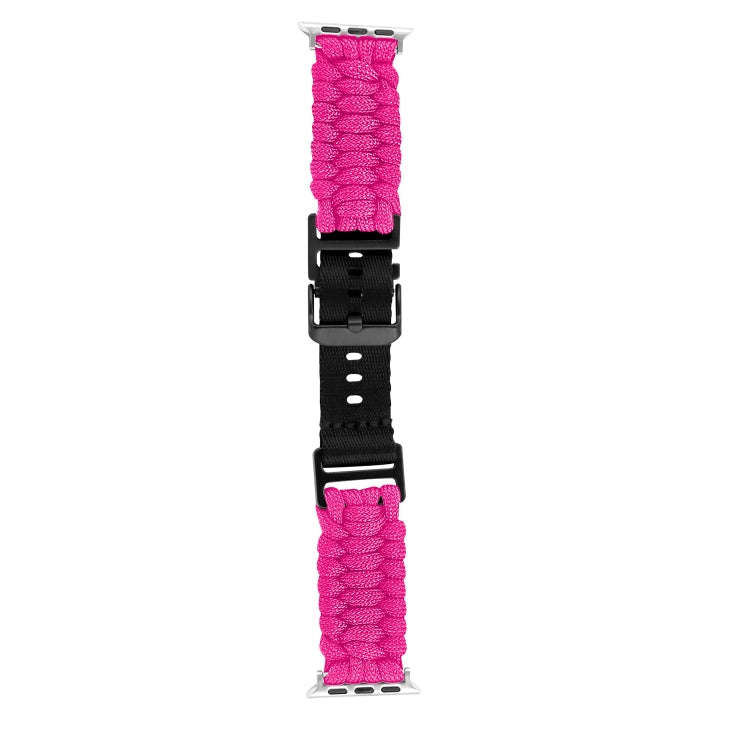 For Apple Watch Series 7 41mm Paracord Plain Braided Webbing Buckle Watch Band(Rose Red)