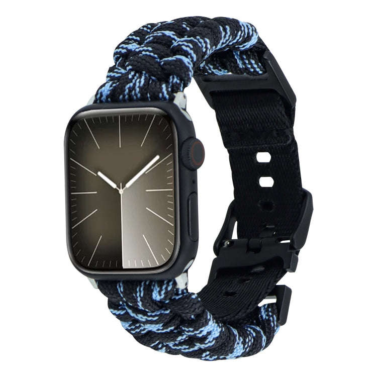 For Apple Watch Series 7 41mm Paracord Plain Braided Webbing Buckle Watch Band(Black Blue)