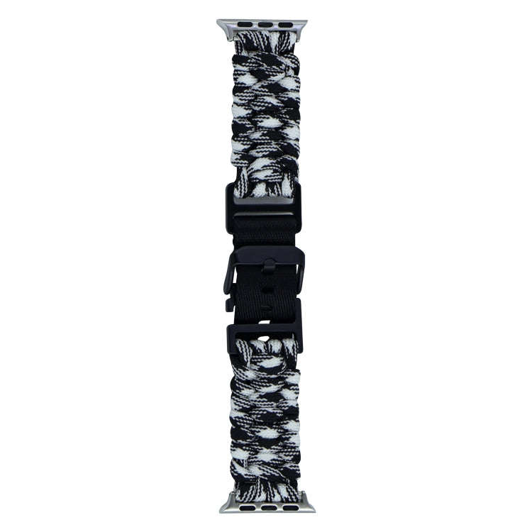 For Apple Watch Series 7 45mm Paracord Plain Braided Webbing Buckle Watch Band(Black White)