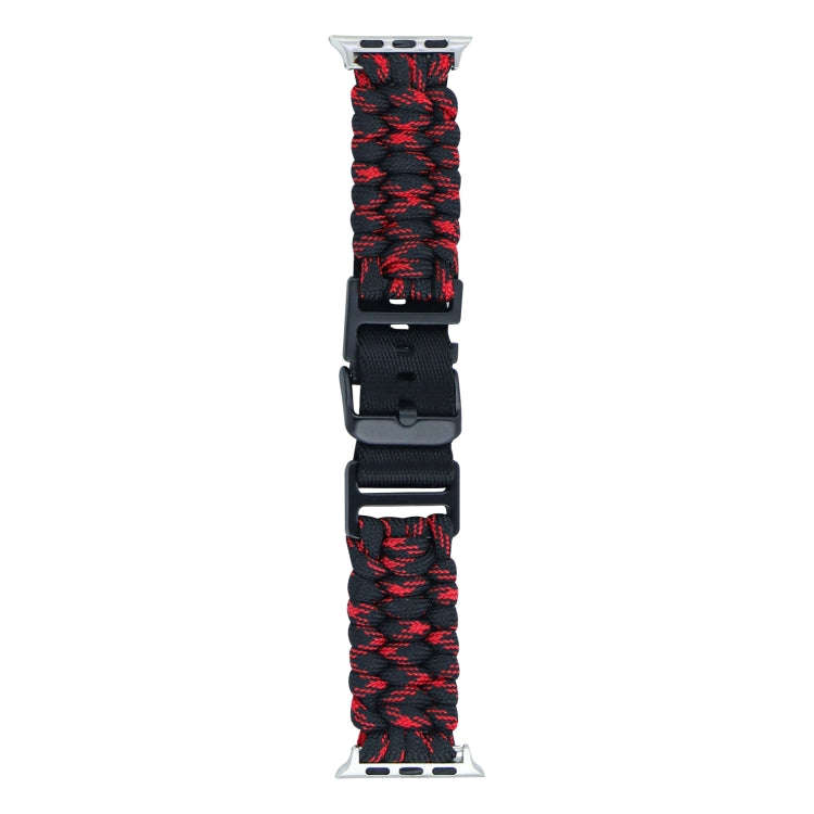 For Apple Watch Series 7 45mm Paracord Plain Braided Webbing Buckle Watch Band(Black Red)