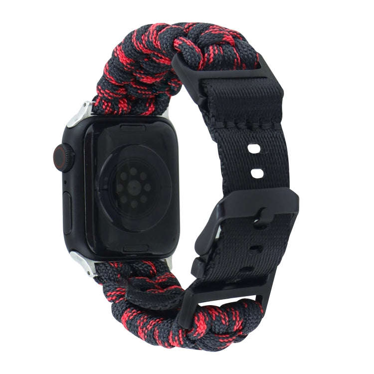 For Apple Watch Series 7 45mm Paracord Plain Braided Webbing Buckle Watch Band(Black Red)