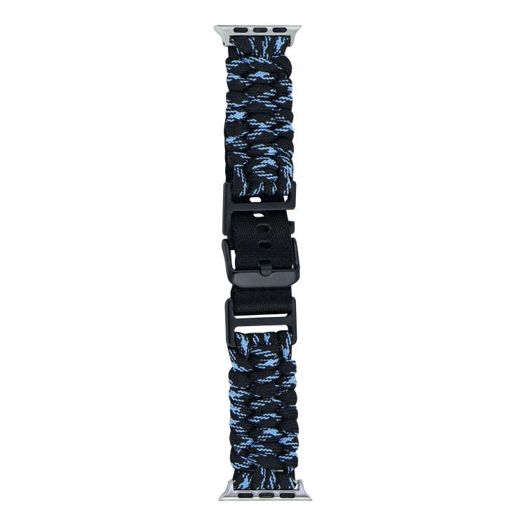 For Apple Watch SE 44mm Paracord Plain Braided Webbing Buckle Watch Band(Black Blue)