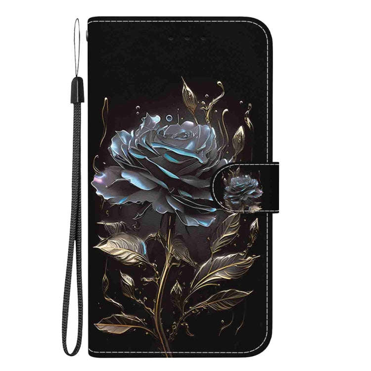 For Motorola Moto G04s / Moto E14 Crystal Texture Colored Drawing Leather Phone Case(Black Rose)