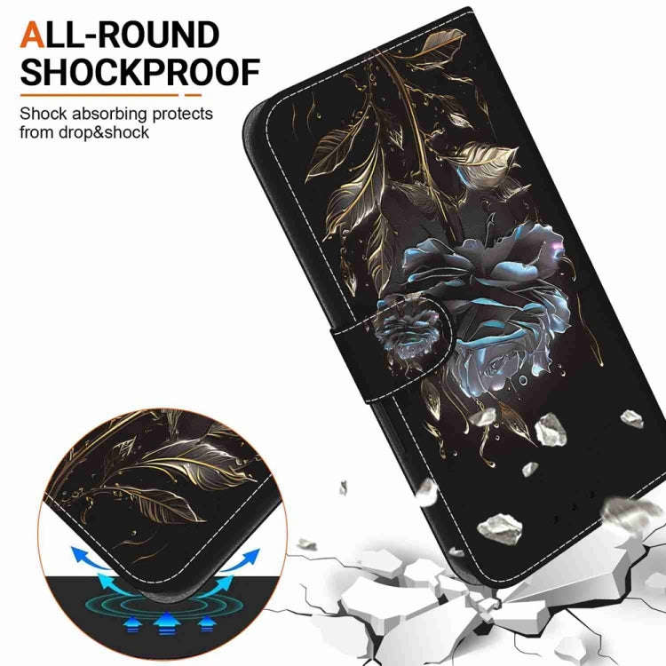 For Motorola Moto G04s / Moto E14 Crystal Texture Colored Drawing Leather Phone Case(Black Rose)