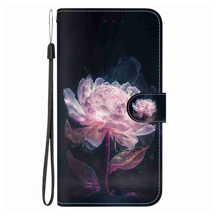 For Motorola Moto G85 Crystal Texture Colored Drawing Leather Phone Case(Purple Peony)