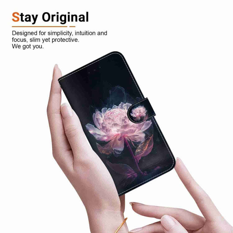 For Motorola Moto G85 Crystal Texture Colored Drawing Leather Phone Case(Purple Peony)