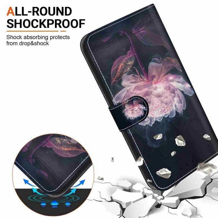 For Motorola Moto G85 Crystal Texture Colored Drawing Leather Phone Case(Purple Peony)