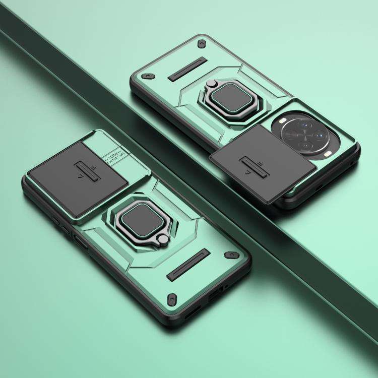 For Huawei nova 14 Pro 5G Sliding Camshield TPU + PC Shockproof Phone Case with Holder(Green)