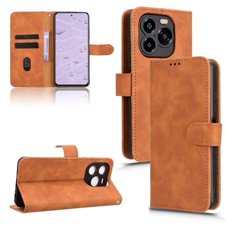 For Oukitel C65 / C65 Pro Skin Feel Magnetic Flip Leather Phone Case(Brown)