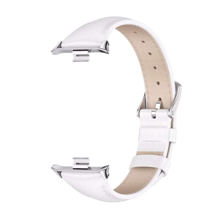 For Redmi Watch 6 / 5 / Xiaomi Band 9 Pro Mijobs Genuine Leather Slim Watch Band(White Silver)
