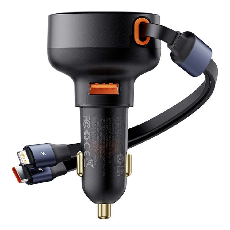 Baseus Tuxiang Pro 60W 3 in 1 USB+8 Pin+Type-C Interface Car Charger(Black)