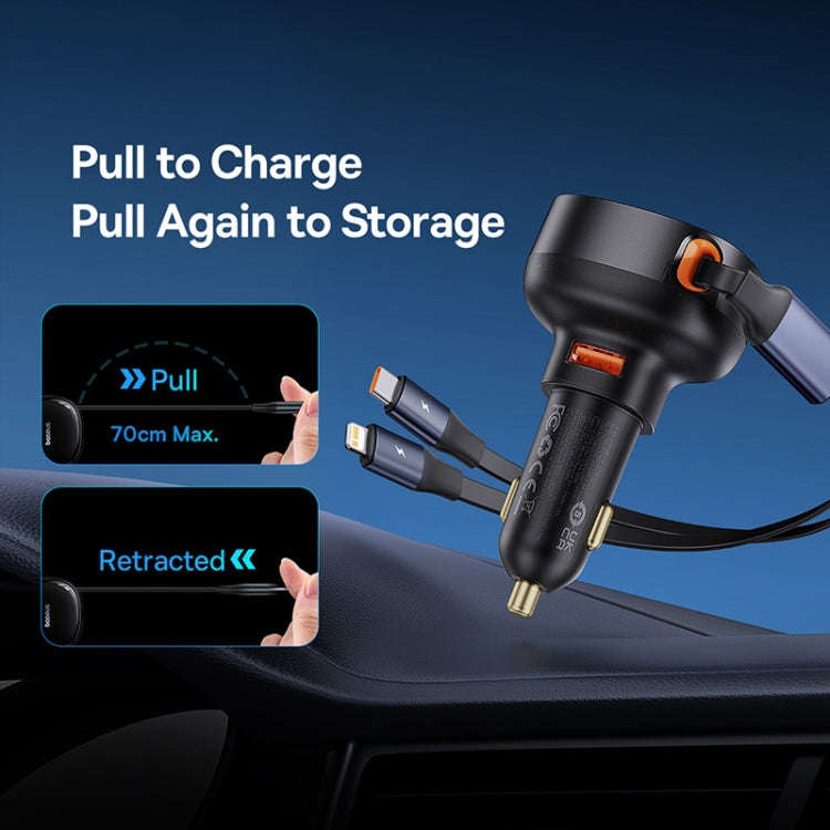 Baseus Tuxiang Pro 60W 3 in 1 USB+8 Pin+Type-C Interface Car Charger(Black)