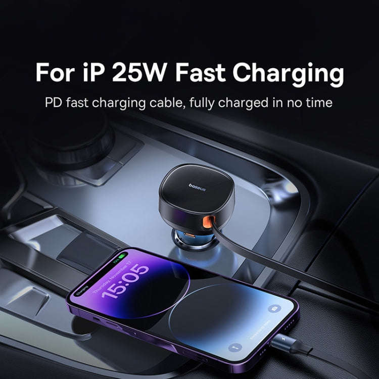 Baseus Tuxiang Pro 60W 3 in 1 USB+8 Pin+Type-C Interface Car Charger(Black)