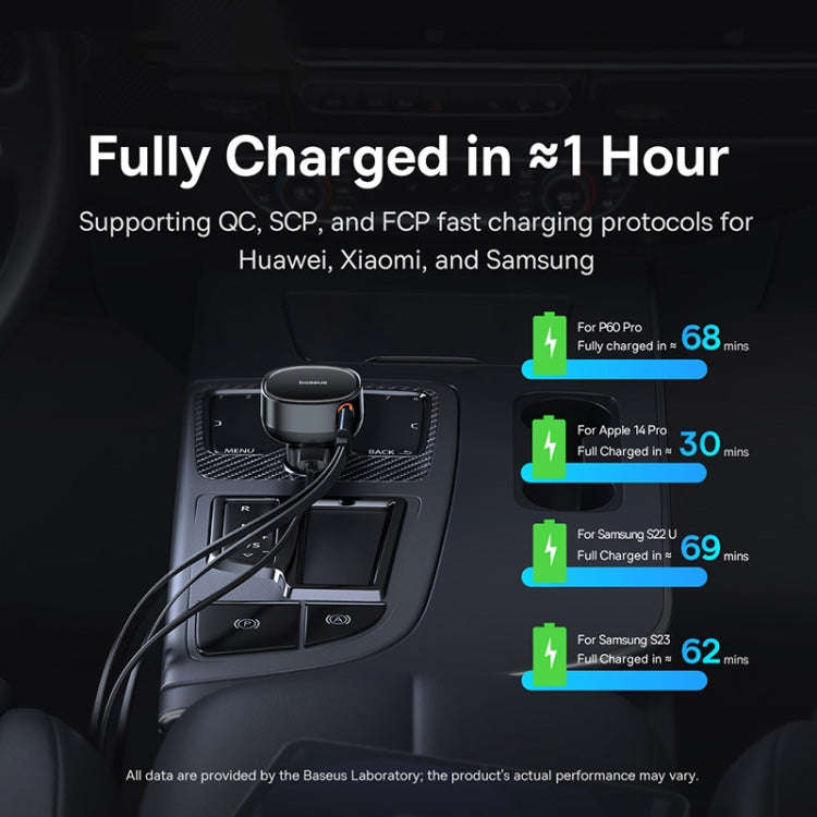 Baseus Tuxiang Pro 60W 3 in 1 USB+8 Pin+Type-C Interface Car Charger(Black)