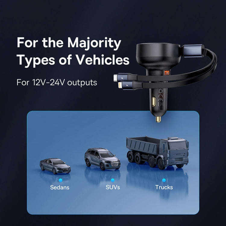 Baseus Tuxiang Pro 60W 3 in 1 USB+8 Pin+Type-C Interface Car Charger(Black)