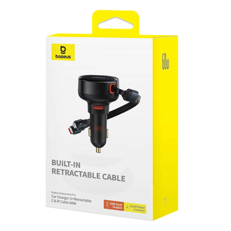 Baseus Tuxiang Pro 60W 3 in 1 USB+8 Pin+Type-C Interface Car Charger(Black)