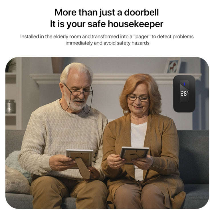 C303B One to One Home Wireless Doorbell Temperature Digital Display Remote Control Elderly Pager,...