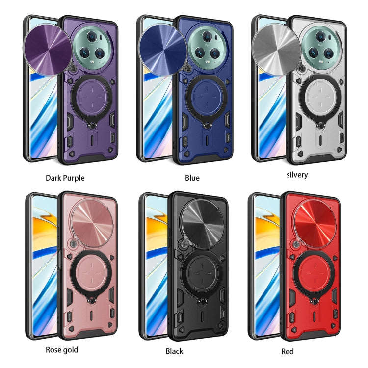 For Honor Magic5 Pro CD Texture Sliding Camshield Magnetic Holder Phone Case(Purple)
