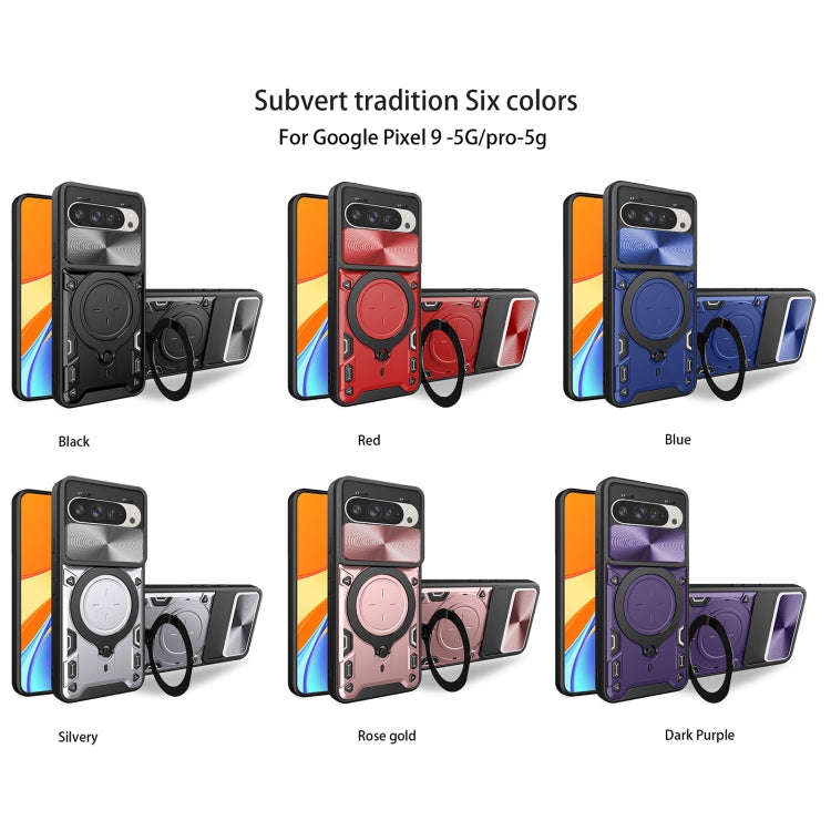 For Google Pixel 9 / 9 Pro CD Texture Sliding Camshield Magnetic Holder Phone Case(Purple)