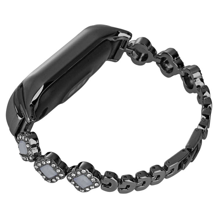 For Xiaomi Mi Band 7 Four-leaf Clover Diamond Metal Watch Band(Black)