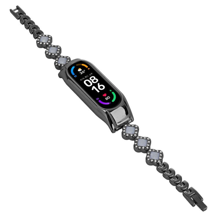 For Xiaomi Mi Band 7 Four-leaf Clover Diamond Metal Watch Band(Black)