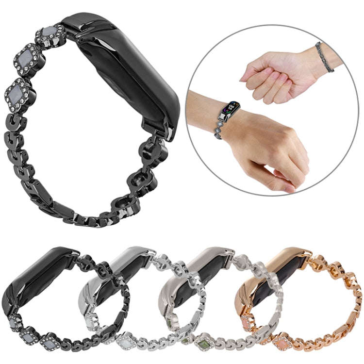 For Xiaomi Mi Band 7 Four-leaf Clover Diamond Metal Watch Band(Black)