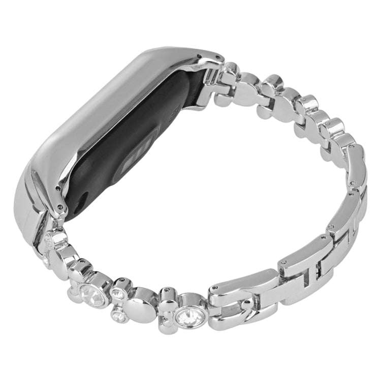 For Xiaomi Mi Band 6 / 5 Cute Bear Diamond Metal Watch Band(Silver)
