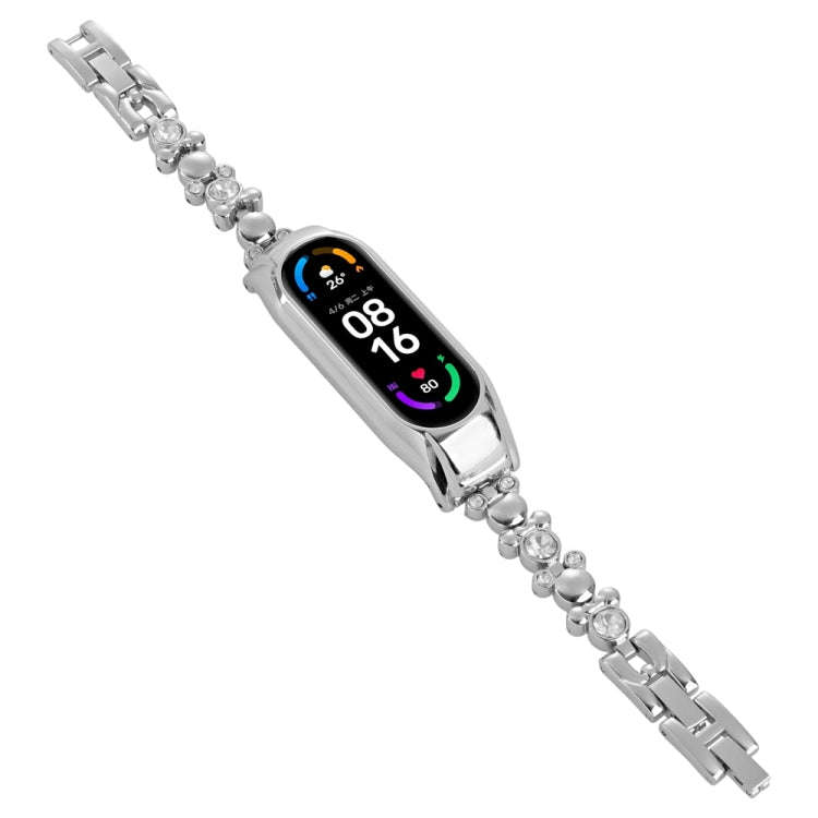 For Xiaomi Mi Band 6 / 5 Cute Bear Diamond Metal Watch Band(Silver)